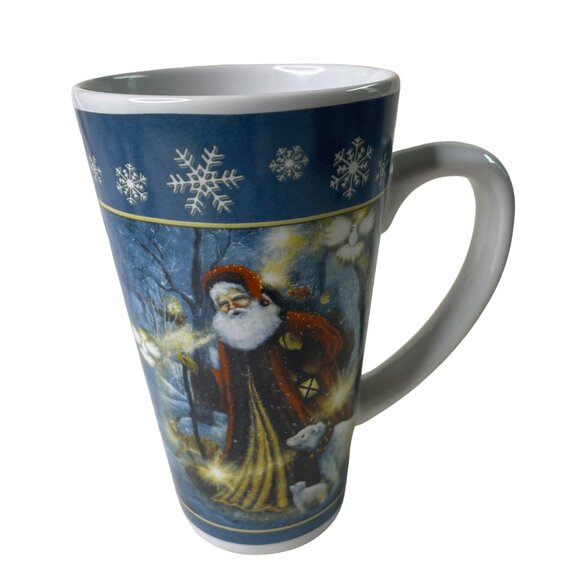 3 Christmas Cocoa Mug Coffee Tea Tall Cup Vintage Santa Image u - Picture 9 of 10
